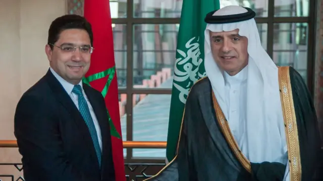 لقاء سابق بين وزير الخارجية السعودي عادل الجبير ووزير الخارجية المغربي ناصر بوريطة (صورة أرشيفية)